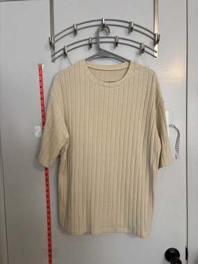 Cream Wide Rib Knit Short Sleeve Top